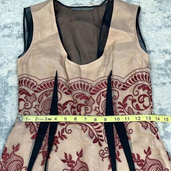 Stella McCartney Bolsena Dress Mini Mesh Overlay Embroidered Black Beige Red 40 - Picture 6 of 16
